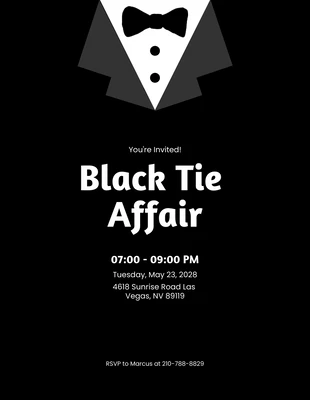 Free  Template: Invitation Cravate noire simple noir et blanc