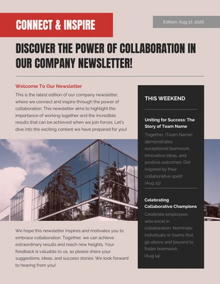 Free  Template: Company Newsletter Rosso Nero Moderno Colorful