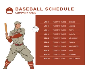 Free  Template: Bianco e marrone Illustrazione semplice Modello di calendario di baseball