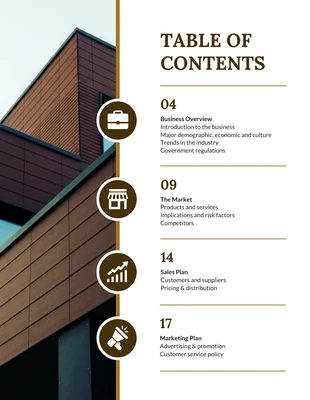 premium  Template: Brown Business Plan Table of Contents