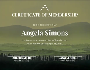 Free  Template: Certificados de membresía Green Simple Mountain