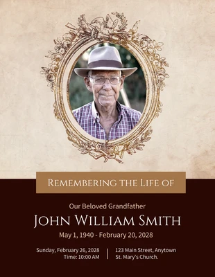 Free  Template: Brown Paper Texture Funeral Grandfather Poster