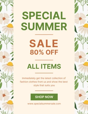 Free  Template: Weißes und hellgelbes Blumenmuster-Spezialplakat für den Sommerschlussverkauf