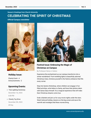 Free  Template: Blue Simple Celebrating The Spirit Of Christmas Newsletter