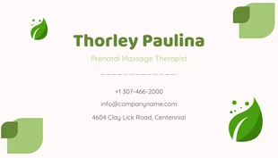 White and Green Massage Therapist Business Card - صفحة 2