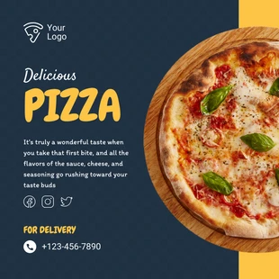 Free  Template: Navy And Yellow Modern Delicious Pizza Instagram Banner