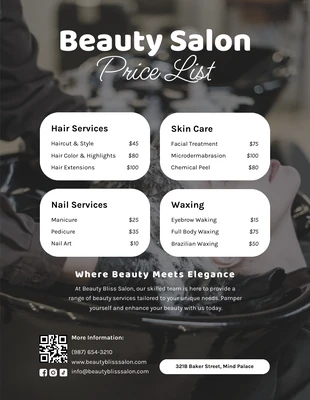 Free  Template: White and Black Simple Beauty Salon Price Lists