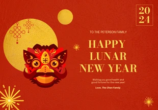 Free  Template: Tarjeta de Año Nuevo Lunar del Dragón Rojo y Dorado