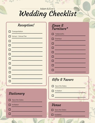 Free  Template: Cream Floral Wedding Checklist