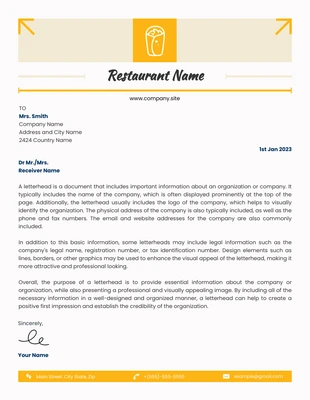 Free  Template: White And Yellow Modern Restaurant Letterhead Template