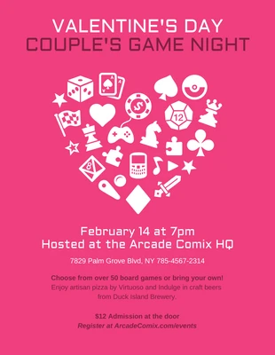 premium  Template: Flyer de l'événement Game Night Valentine's Day