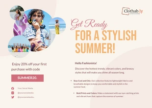 Free  Template: Carte postale de publipostage "Peach Summer Fashion