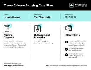business  Template: Plano de cuidados de enfermagem simples de três colunas em azul-petróleo