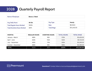 Free  Template: Quarterly Payroll Report Template