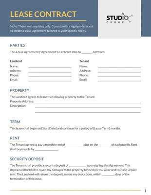 business  Template: Blue and Yellow Minimalist Lease Contract