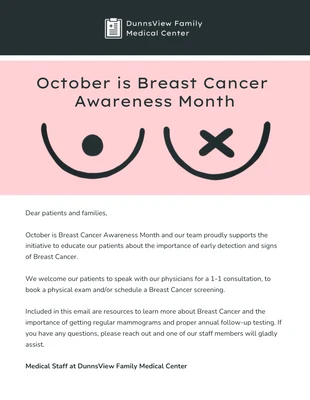 Free and accessible Template: Newsletter zur Sensibilisierung für Brustkrebs