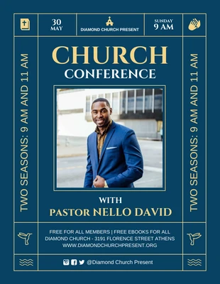 Free  Template: Flyer de conferencia de iglesia moderna en azul y amarillo