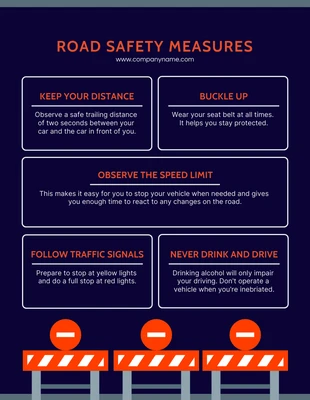 Free  Template: Poster semplice per la sicurezza stradale blu scuro e arancione