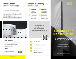business  Template: Folleto tríptico de construcción amarilla de BW