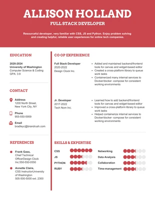premium  Template: Curriculum rosso per studenti universitari