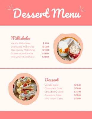 Free  Template: Menu de sobremesas divertidas rosa claro