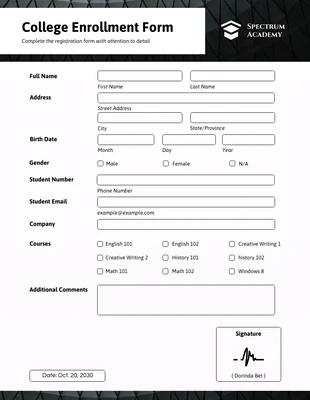 business  Template: Simple Black and White Enrollment Forms
