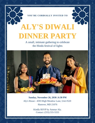 Free  Template: Blue And White Modern Diwali Party Poster