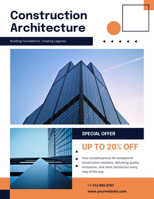 Free  Template: White Orange And Navy Modern Construction Flyer