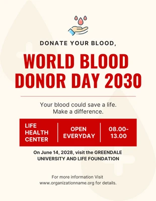 Free  Template: ملصق اليوم العالمي للتبرع بالدم باللونين البيج والأحمر