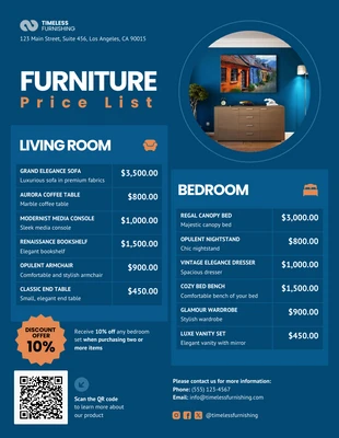 Free interactive Template: Furniture Price List Template