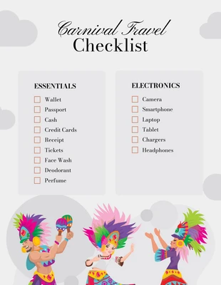 Free  Template: Black and Grey Carnival Travel Checklist
