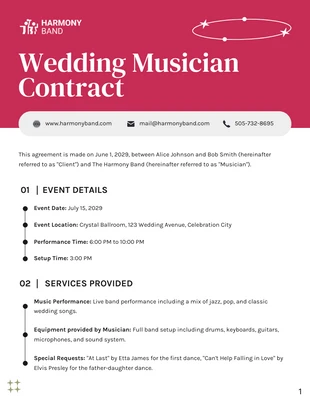 premium  Template: Wedding Musician Contract Template