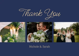 Free  Template: Navy And Gold Elegant Wedding Thank You Postcard