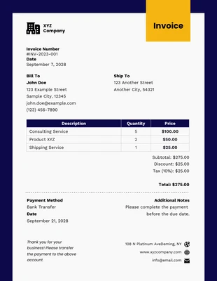 premium  Template: Blue and Yellow Modern Simple Invoice Business