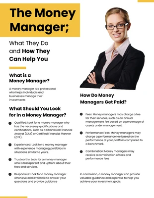 Free  Template: Yellow and Black The Money Manager Newsletter