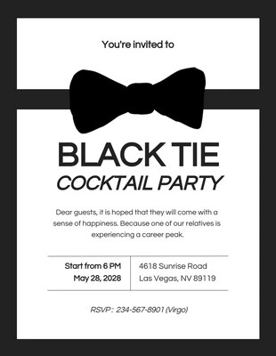 Free  Template: Convite Black Tie Preto e Branco Limpo