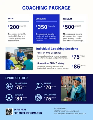 Free interactive Template: Sports Coaching Price List Template