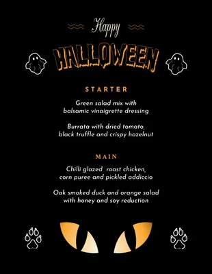 Free  Template: Menu Happy Halloween minimaliste noir