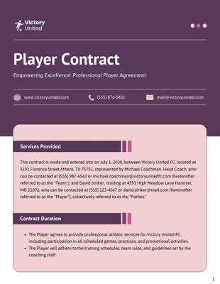 Free  Template: Player Contract Template