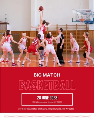 Free  Template: Rotes modernes Foto-Big-Match-Basketball-Poster