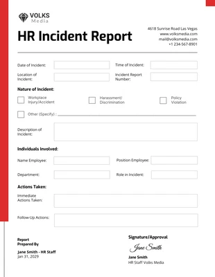business  Template: HR Incident Report Template