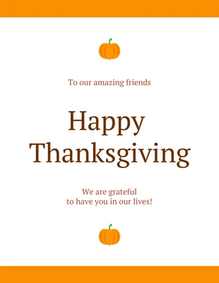 Free  Template: Orange Pumpkin Thanksgiving Card