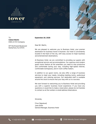 Free  Template: White and Dark Navy Simple Hotel Letterhead