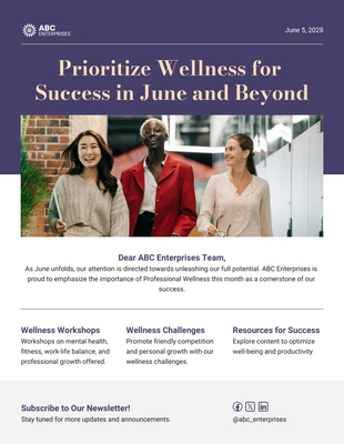 Free  Template: Prioritize Wellness in June Email Newsletter