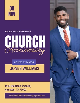 Free  Template: Purple And Yellow Minimalist Church Anniversary Flyer