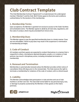 business interactive Template: Club Contract Template