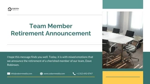 Team Member Retirement Announcement Company Presentation - page 1