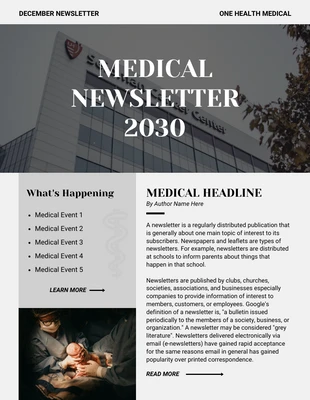 Free  Template: Newsletter medica minimalista in bianco e nero