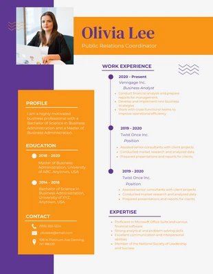 Free  Template: Yellow And Purple Modern Professional Business Resume