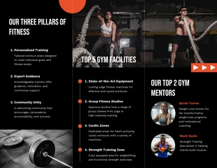 Modern Black White and Orange Gym Tri Fold Brochure - Página 2